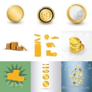  Набор золотых монет в векторе 