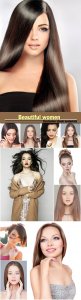  Beautiful women with different hairstyles, make-up 